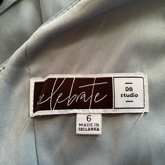 DB Studios Celebrate Dusty Blue mesh v-neck ruched waist spaghetti strap size 6 - Picture 5 of 10